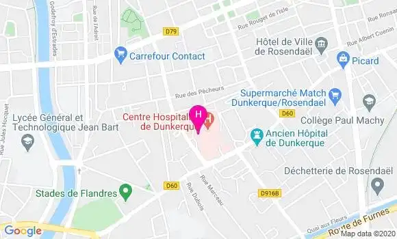 Localisation Centre Hospitalier de Dunkerque